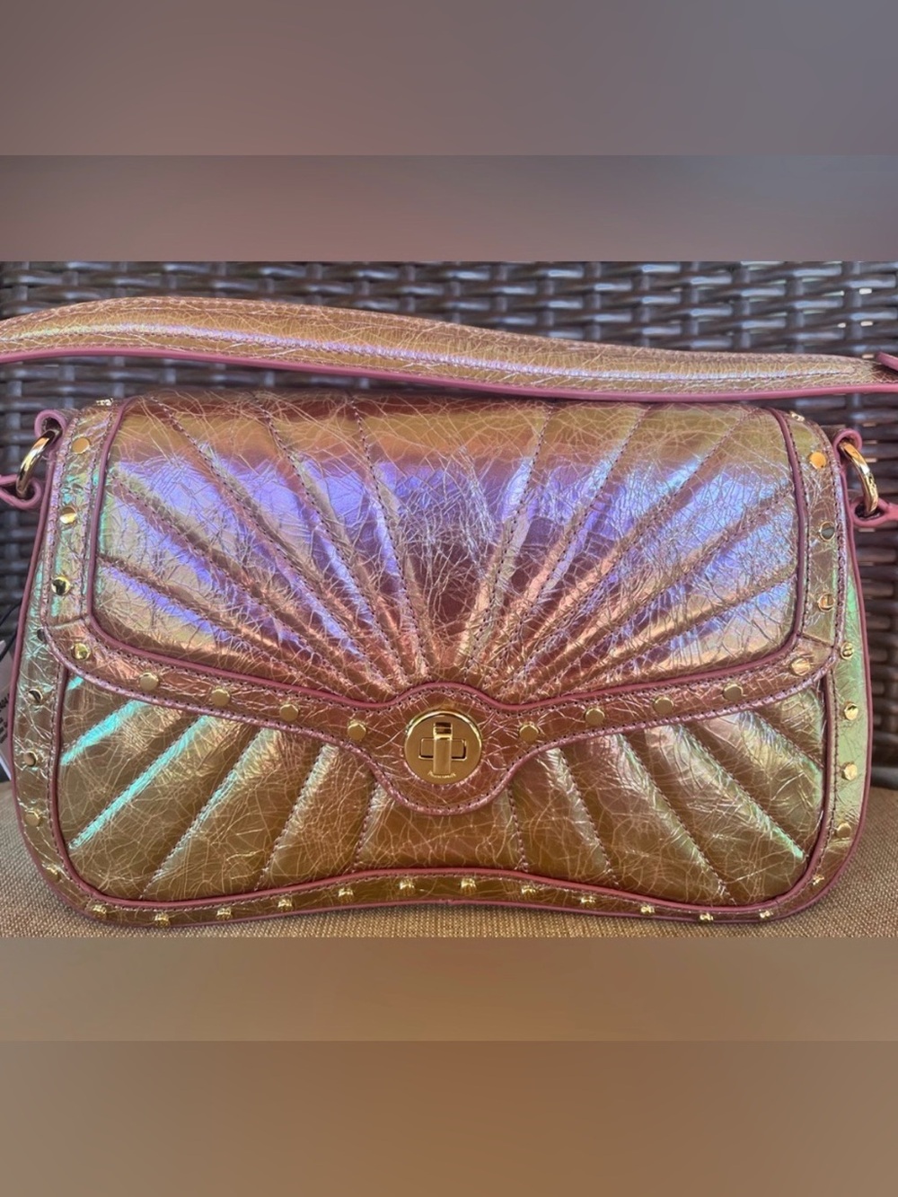NWT Brahmin Nerida in ALECTRONA Metallic Crinkle Leather Bag2